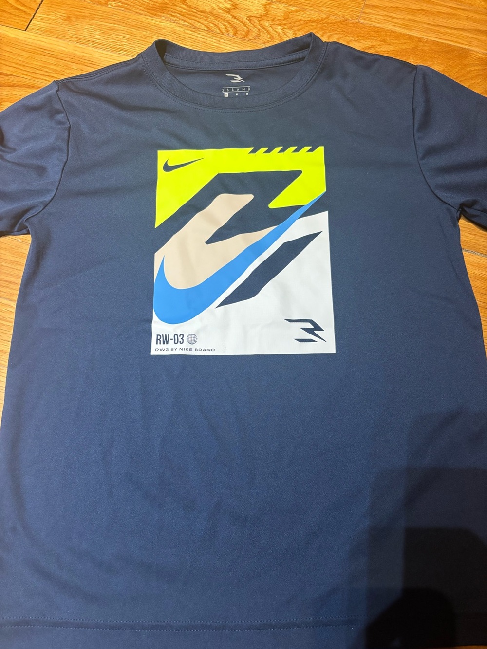 Nike Navy T-Shirt with Neon Yellow, Light Blue Graphic